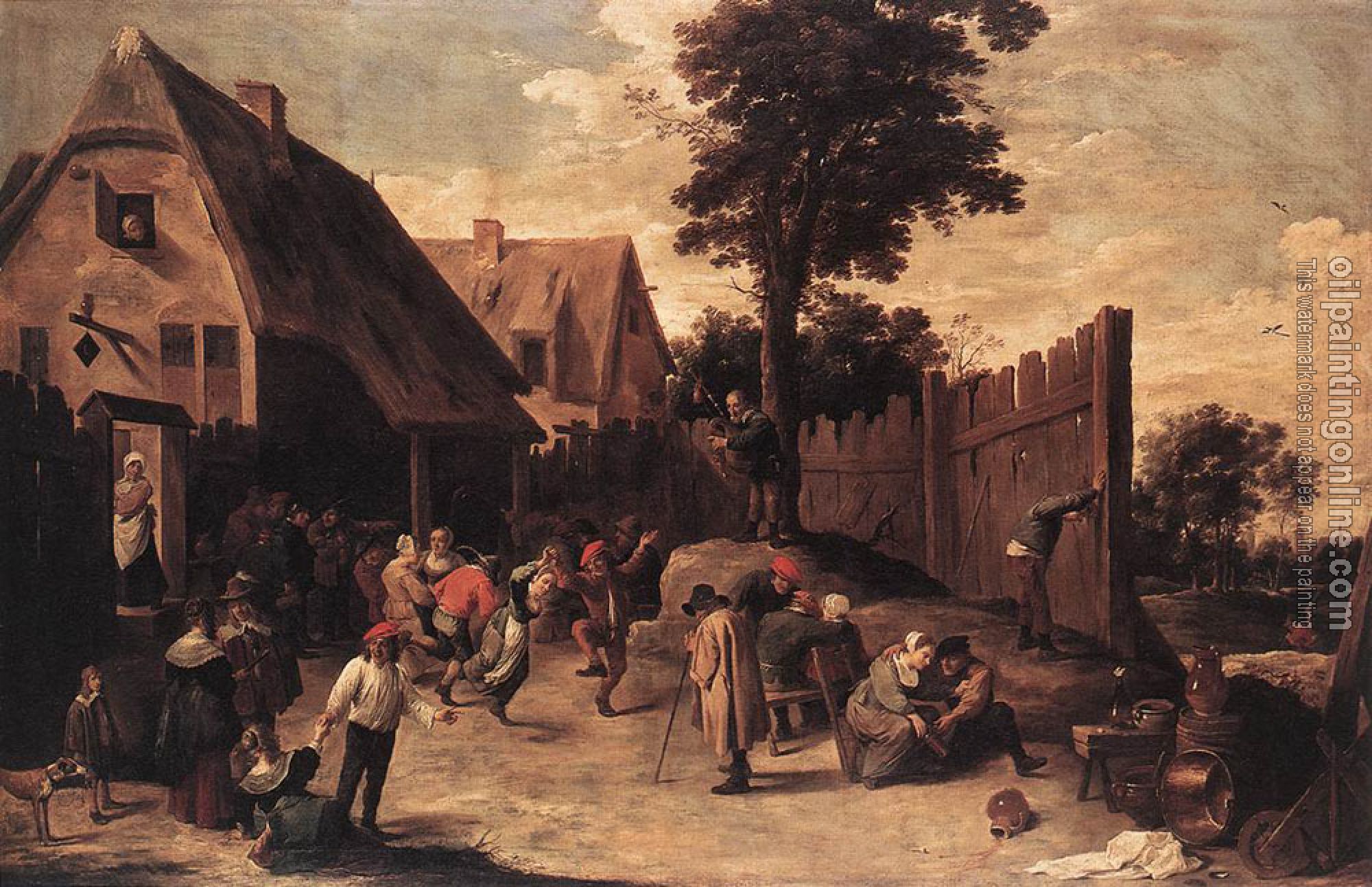 David Teniers the Younger - Peasants Dancing Outside An Inn